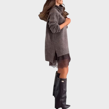 Bonnie – Oversized Strick- und Spitzenkleid-Set