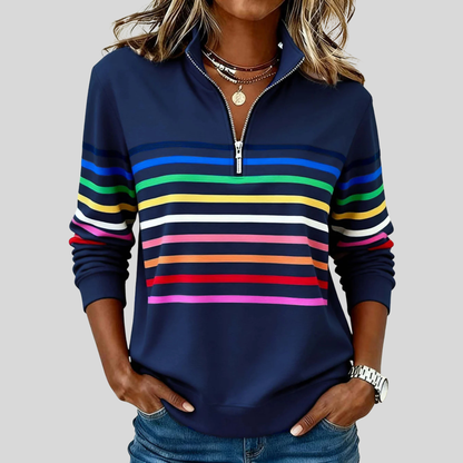 Annie | Gestreiftes Sweatshirt mit kurzem Reißverschluss