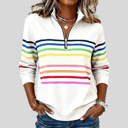 Annie | Gestreiftes Sweatshirt mit kurzem Reißverschluss