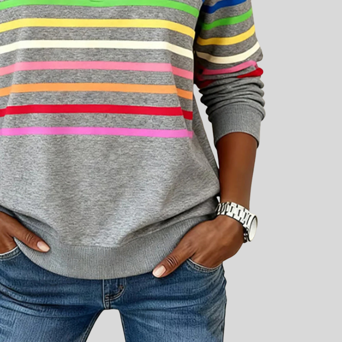 Annie | Gestreiftes Sweatshirt mit kurzem Reißverschluss