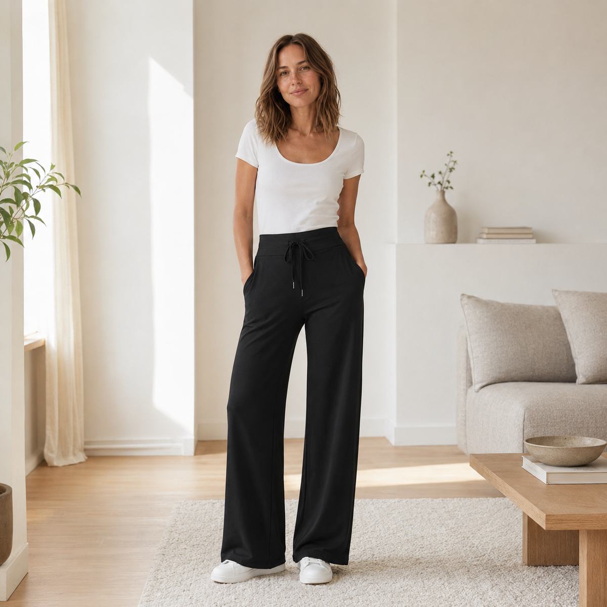 Weite Hose Kira – High Waist in Eisseiden-Optik