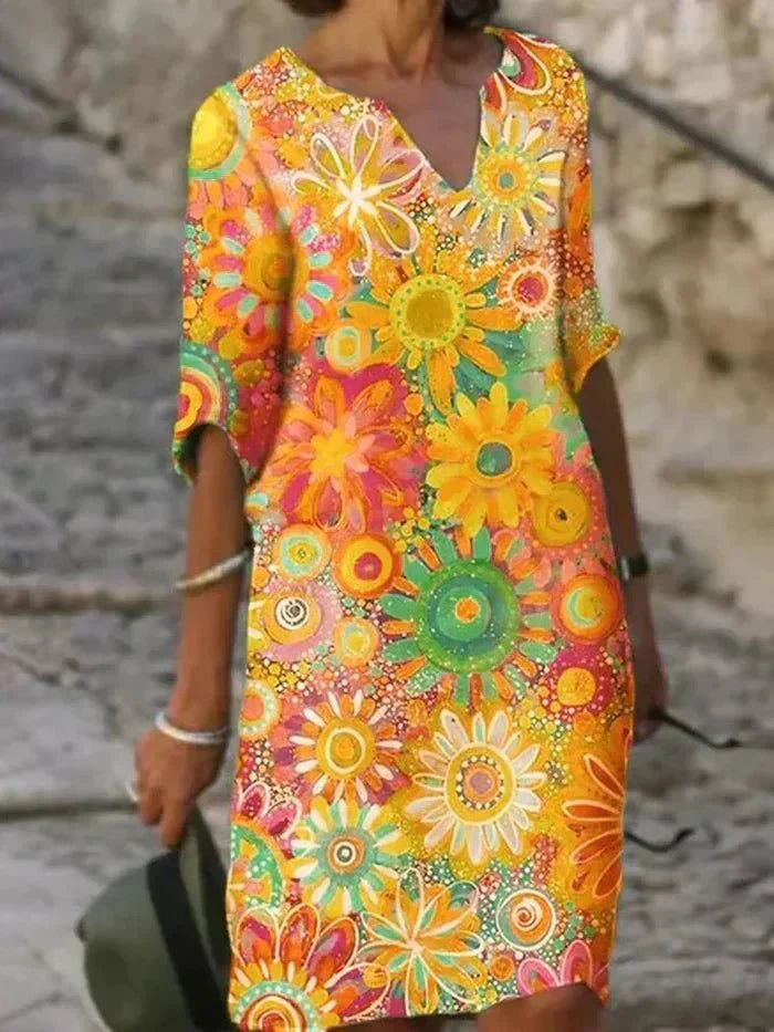 Angelique | Lebhaftes Blumen-Midi-Kleid