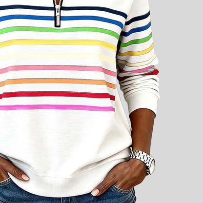 Annie | Gestreiftes Sweatshirt mit kurzem Reißverschluss