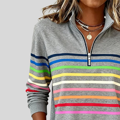 Annie | Gestreiftes Sweatshirt mit kurzem Reißverschluss