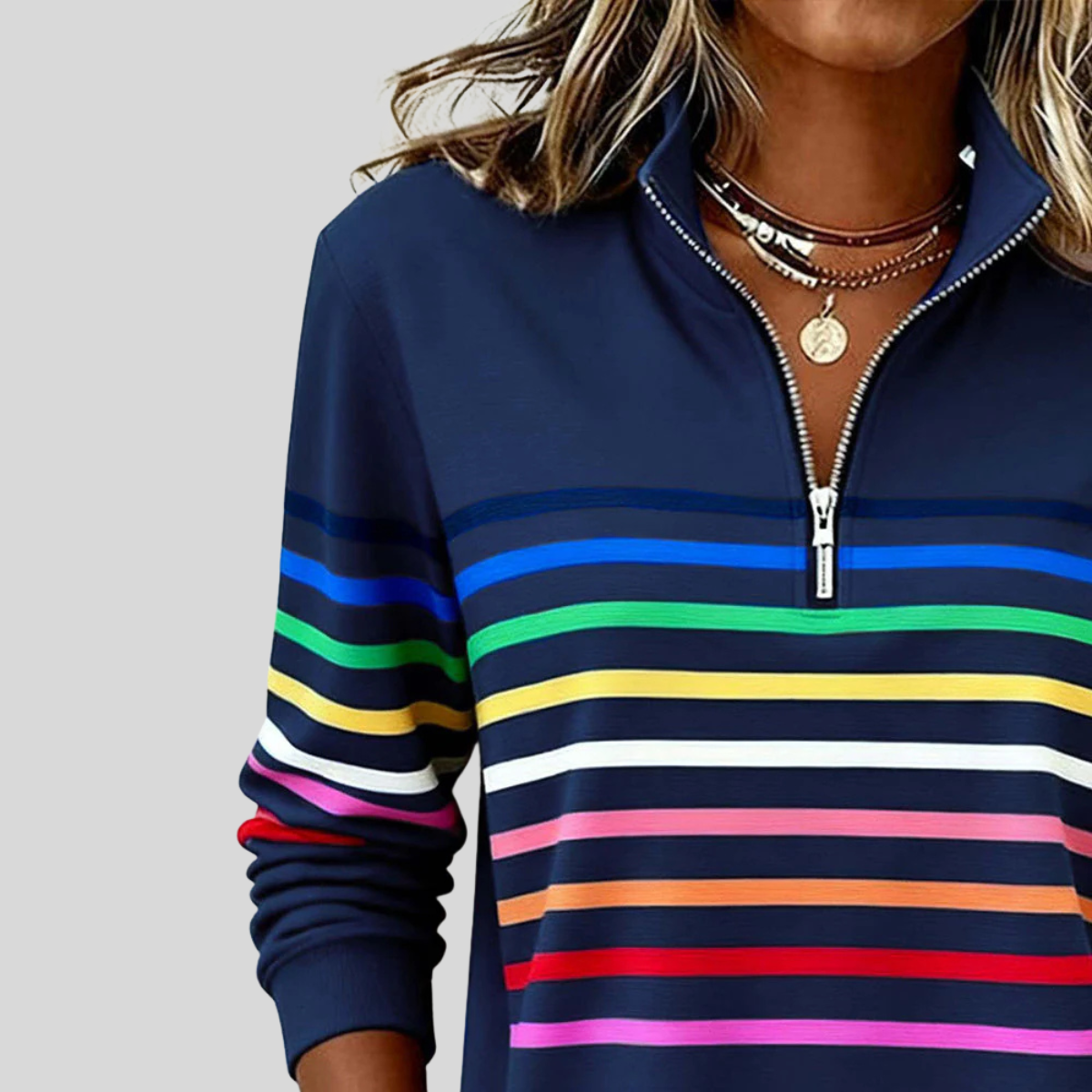 Annie | Gestreiftes Sweatshirt mit kurzem Reißverschluss