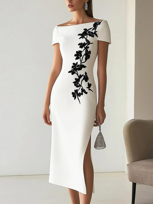 Audrey | Schickes Floral-Print Boot-Neck Midi-Kleid Outfit