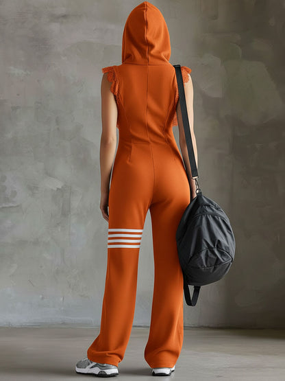 Danielle - Retro Sport-Jumpsuit mit Kapuze und Streifen