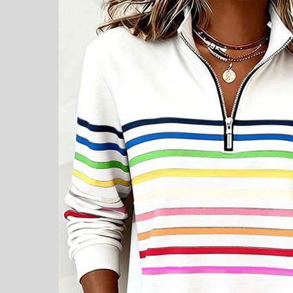 Annie | Gestreiftes Sweatshirt mit kurzem Reißverschluss