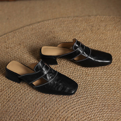 Rosel Leder-Mules mit quadrater Zehenform