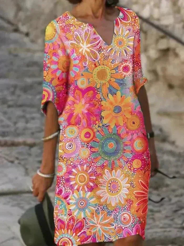 Angelique | Lebhaftes Blumen-Midi-Kleid