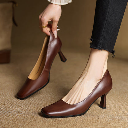 Elviera Quadratische Lederpumps