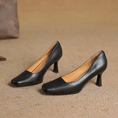 Elviera Quadratische Lederpumps