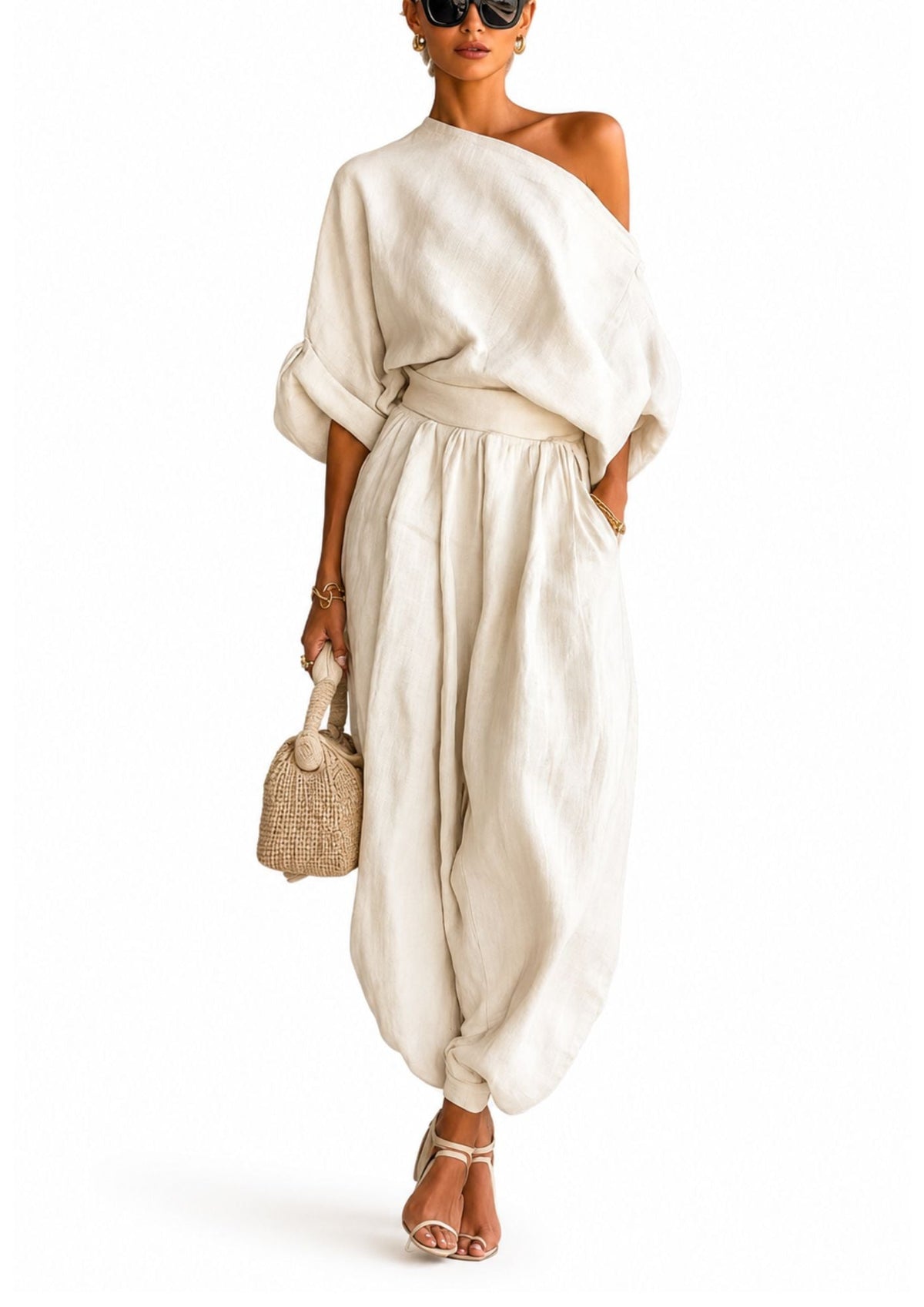 Leinen Set Off-Shoulder Hose