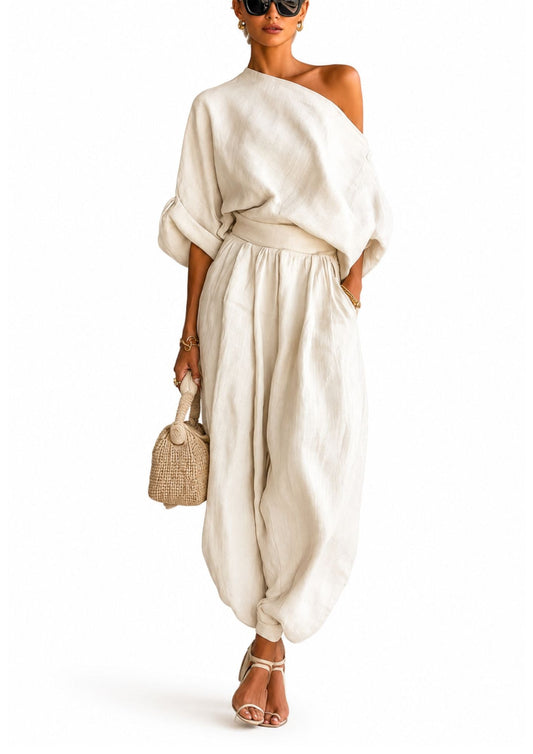 Leinen Set Off-Shoulder Hose