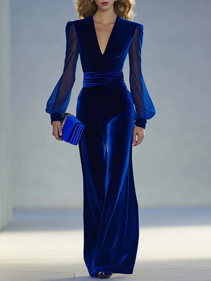 Sabrina – Samt-Jumpsuit mit transparenten Ärmeln